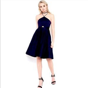 Navy Body Language Strap Halter Fit & Flare Dress